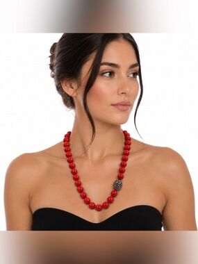 Heidi Daus Red/Coral Beaded Statement Necklace Multicolor Crystal Pavé Accent